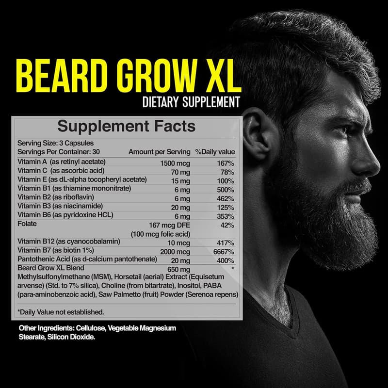 Beard Growth Supplement - Vegan Formula for Thicker Beards