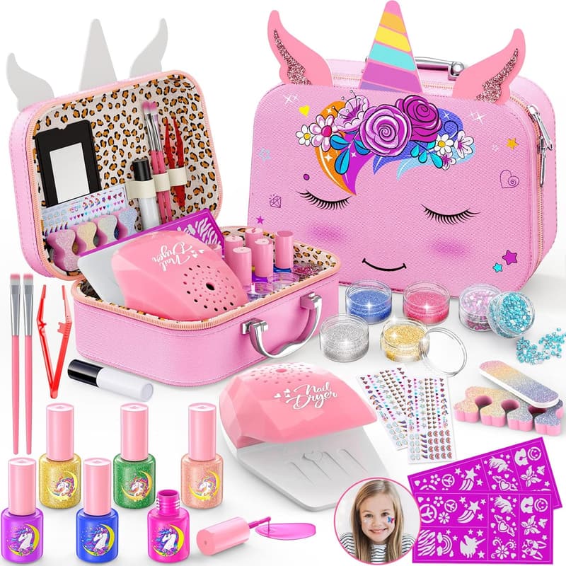 Kids Nail Polish Set with Dryer & Stickers – Non-Toxic Gift for Girls
