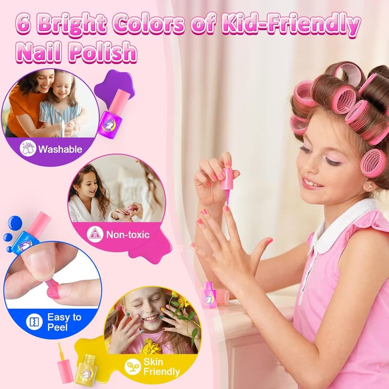 Kids Nail Polish Set with Dryer & Stickers – Non-Toxic Gift for Girls