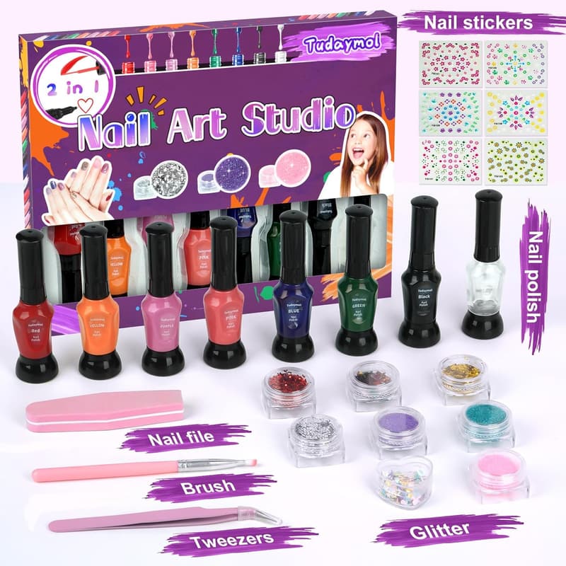 Nail Polish Kit for Kids Ages 6-12 - Non-Toxic Art Set
