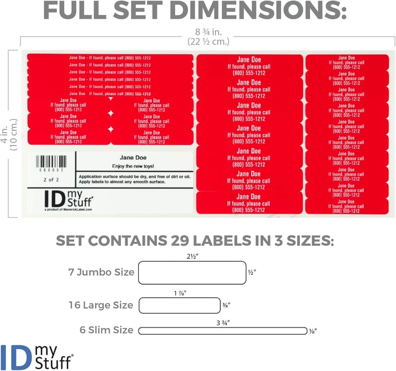 Personalized Waterproof Daycare Labels - 29 Assorted Sizes