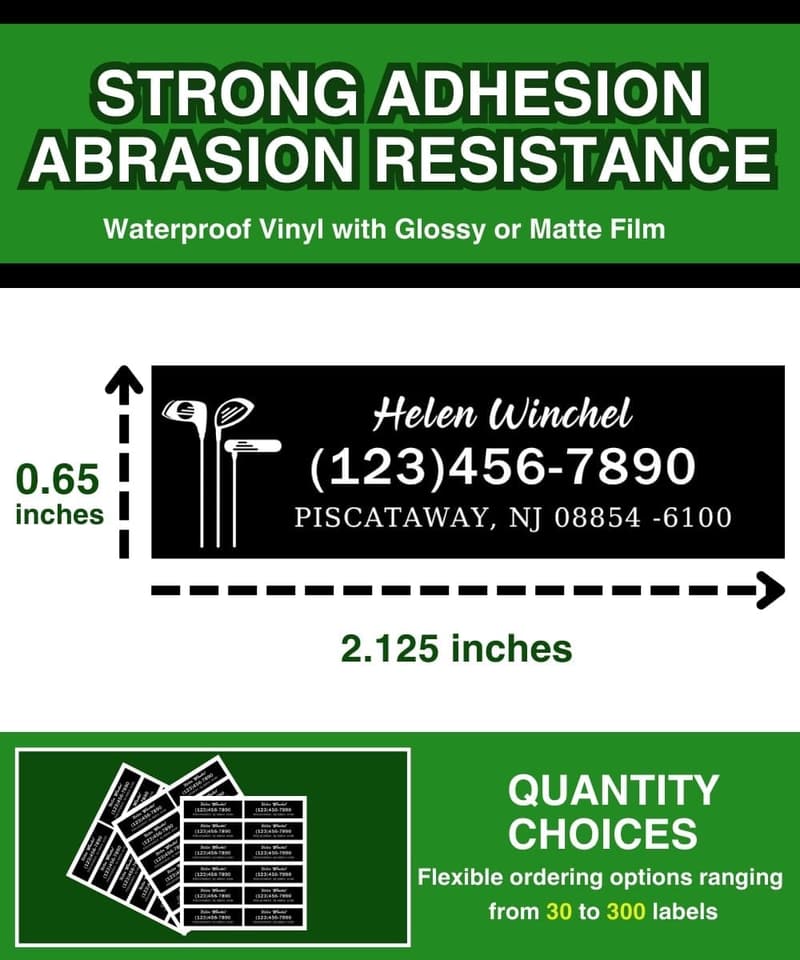 Personalized Waterproof Vinyl Golf Club Labels - Black Stickers
