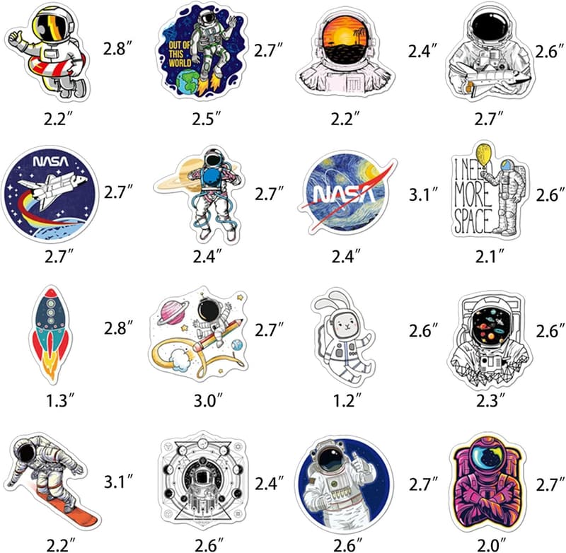 NASA Astronaut Vinyl Stickers Pack - 100 Waterproof Decals for Kids & Teens