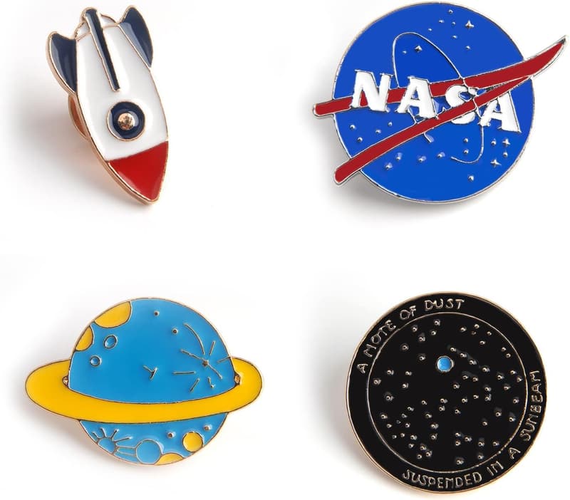 NASA Enamel Pin Set - Cute 4-Pack Alloy Badges for Gifts