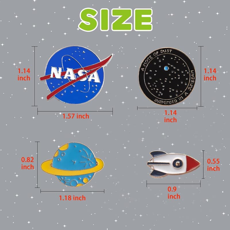 NASA Enamel Pin Set - Cute 4-Pack Alloy Badges for Gifts