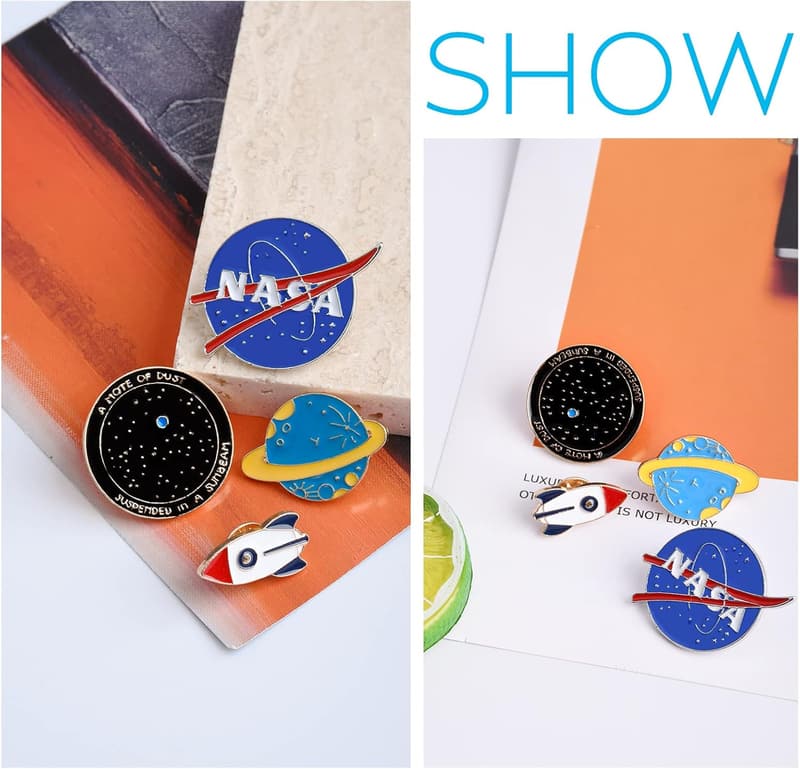 NASA Enamel Pin Set - Cute 4-Pack Alloy Badges for Gifts