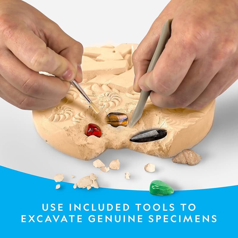 Mega Fossil and Gemstone Dig Kit for Kids - 20 Real Fossils and Gems