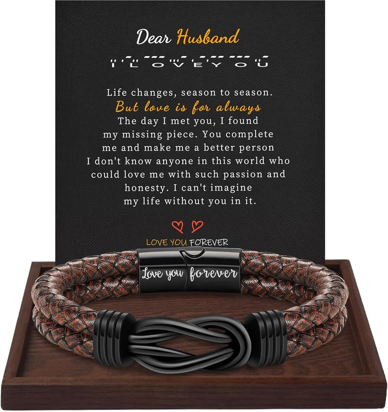 Brown Leather Infinity Cuff Bracelet for Men -