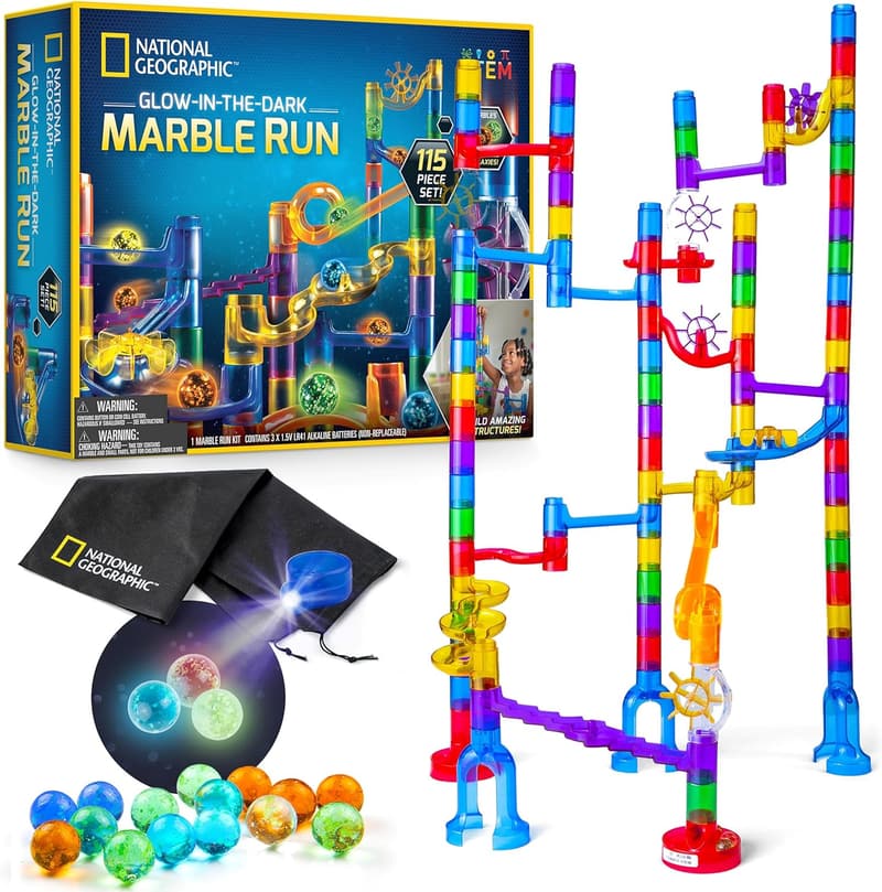 Glowing Marble Run Construction Set – 115 Pieces with 25 Marbles