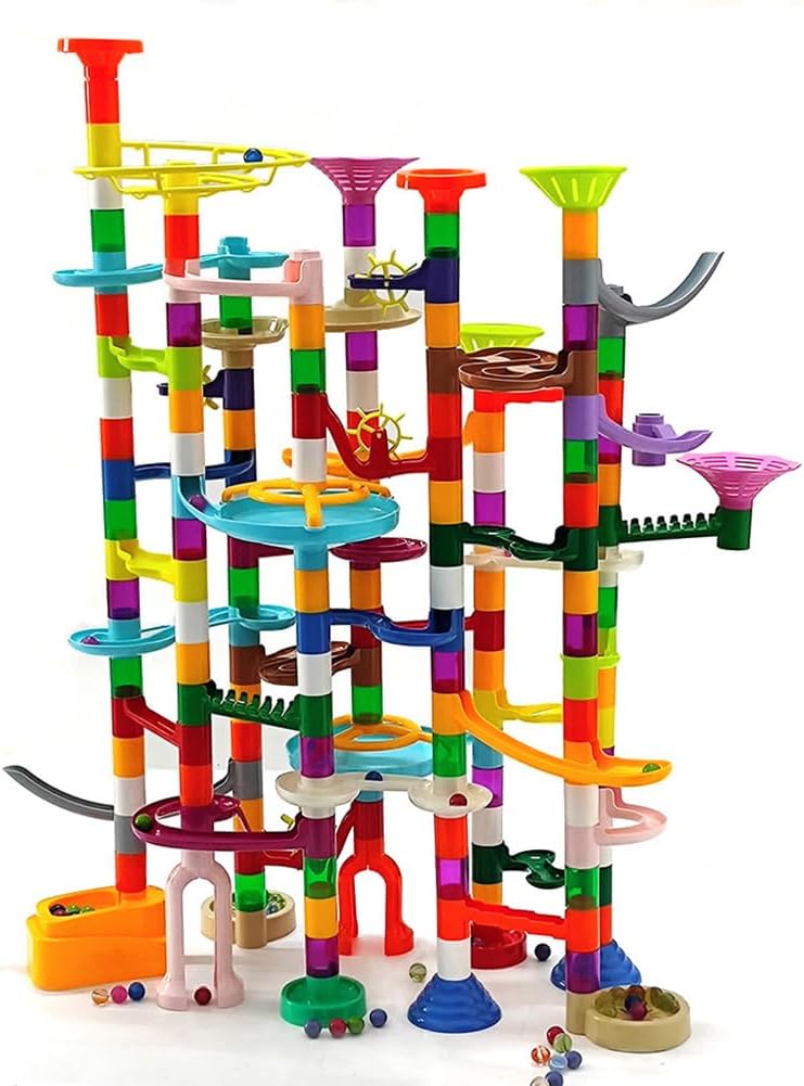 200-Piece Marble Run Building Toy Set with Glow-in-the-Dark Marbles