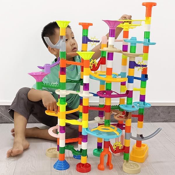 200-Piece Marble Run Building Toy Set with Glow-in-the-Dark Marbles