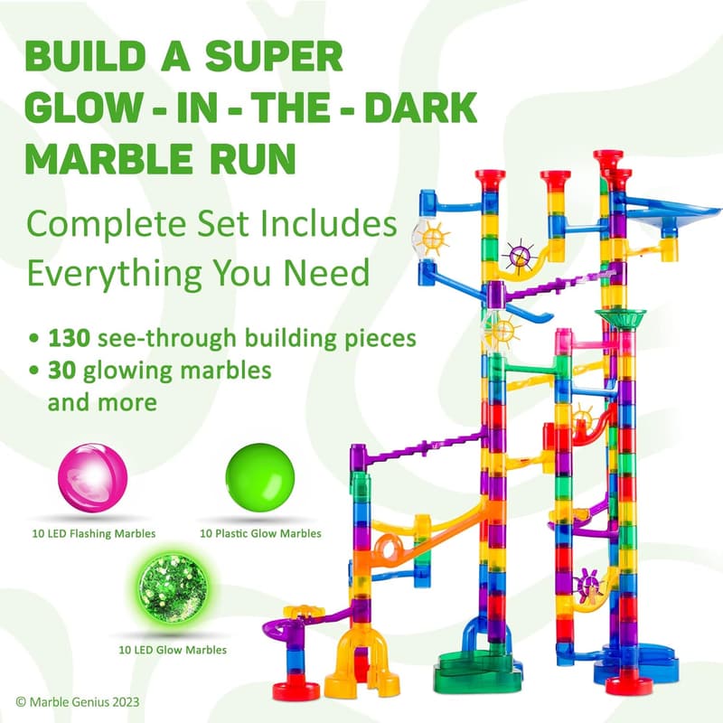 Glow-in-the-Dark Marble Run Track Set for Kids Ages 4+
