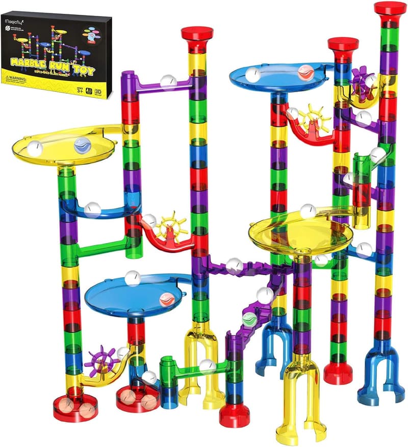Marble Run Race Track Set for Kids - 127 Pcs with Glass Marbles