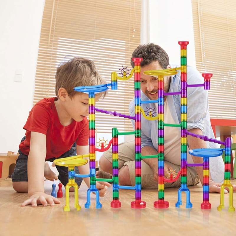 Marble Run Race Track Set for Kids - 127 Pcs with Glass Marbles