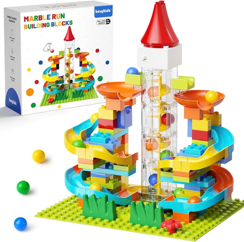 STEM Toy Marble Run with Elevator - Educational Building Blocks Set