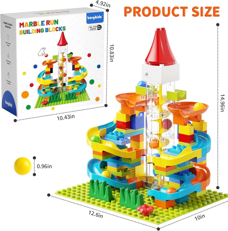 STEM Toy Marble Run with Elevator - Educational Building Blocks Set