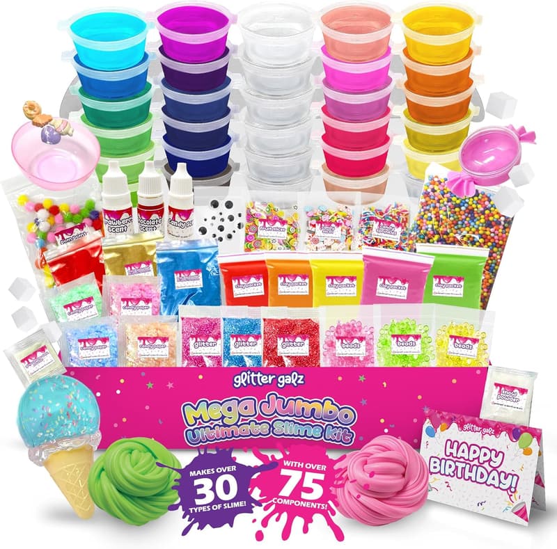 Mega Birthday Party Slime Kit for Girls Ages 6-12 - 75 Pcs