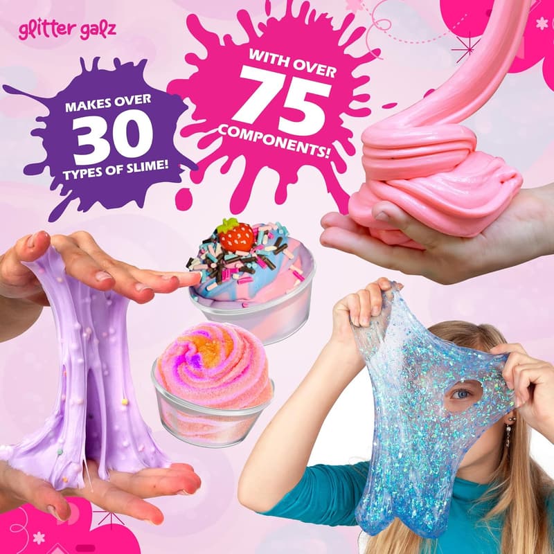 Mega Birthday Party Slime Kit for Girls Ages 6-12 - 75 Pcs