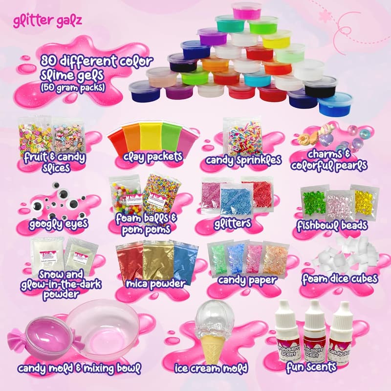 Mega Birthday Party Slime Kit for Girls Ages 6-12 - 75 Pcs