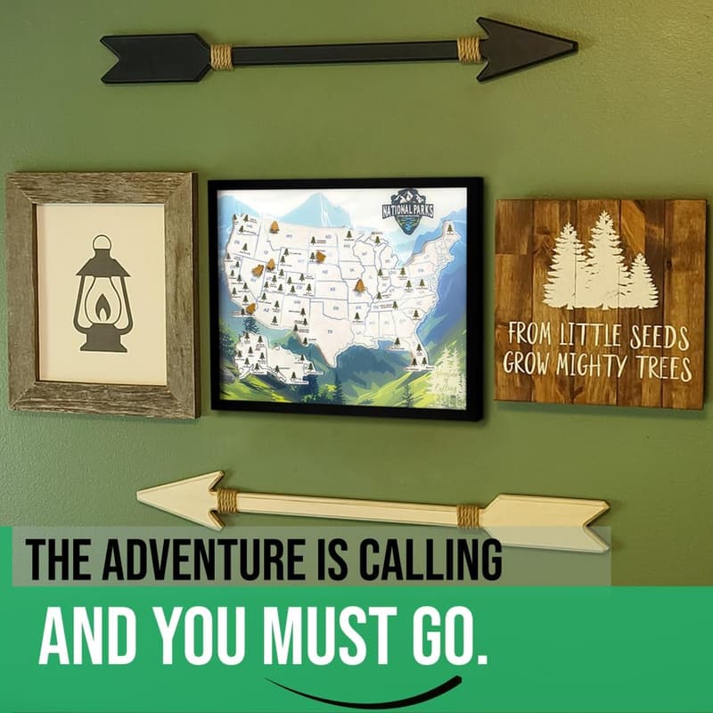 National Parks Map with Wooden Pins - Gift for Nature Lovers