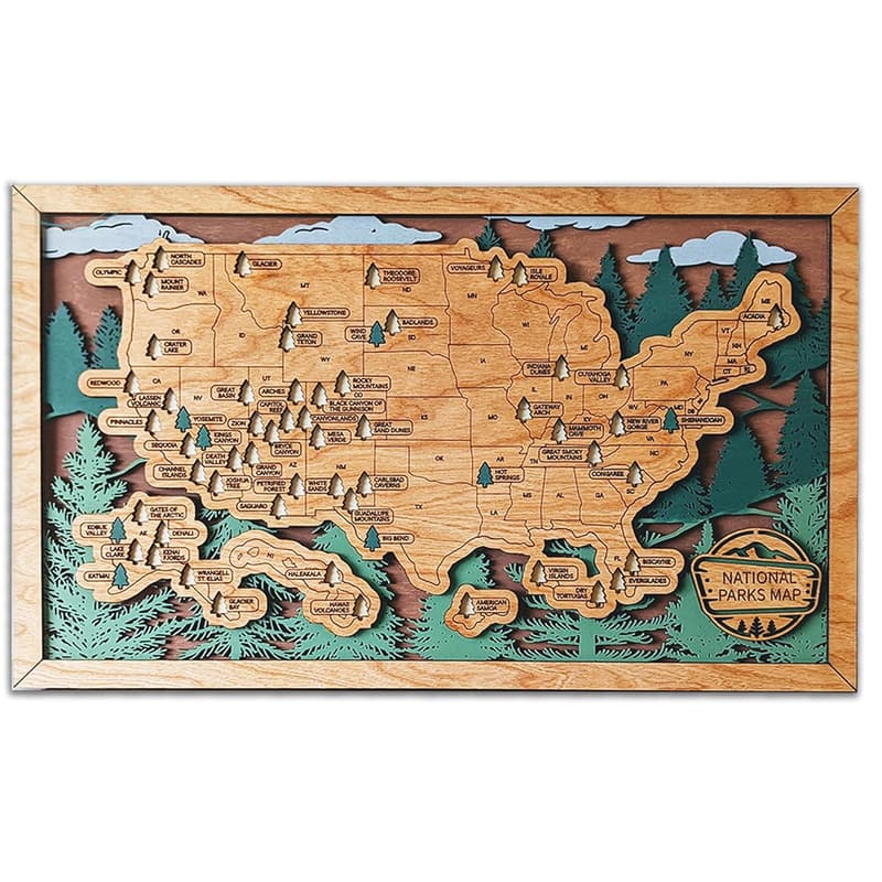 Handmade National Parks Push Pin Map for Hikers