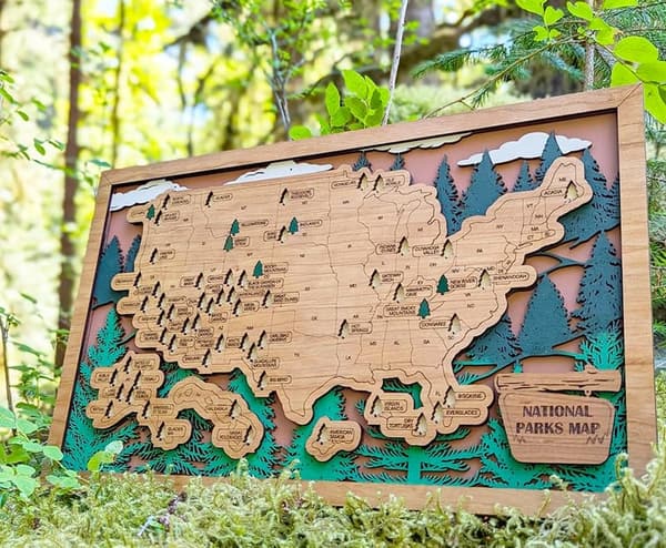 Handmade National Parks Push Pin Map for Hikers