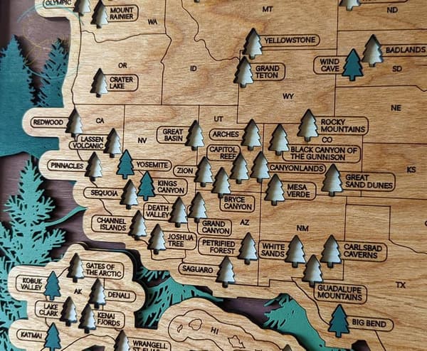Handmade National Parks Push Pin Map for Hikers