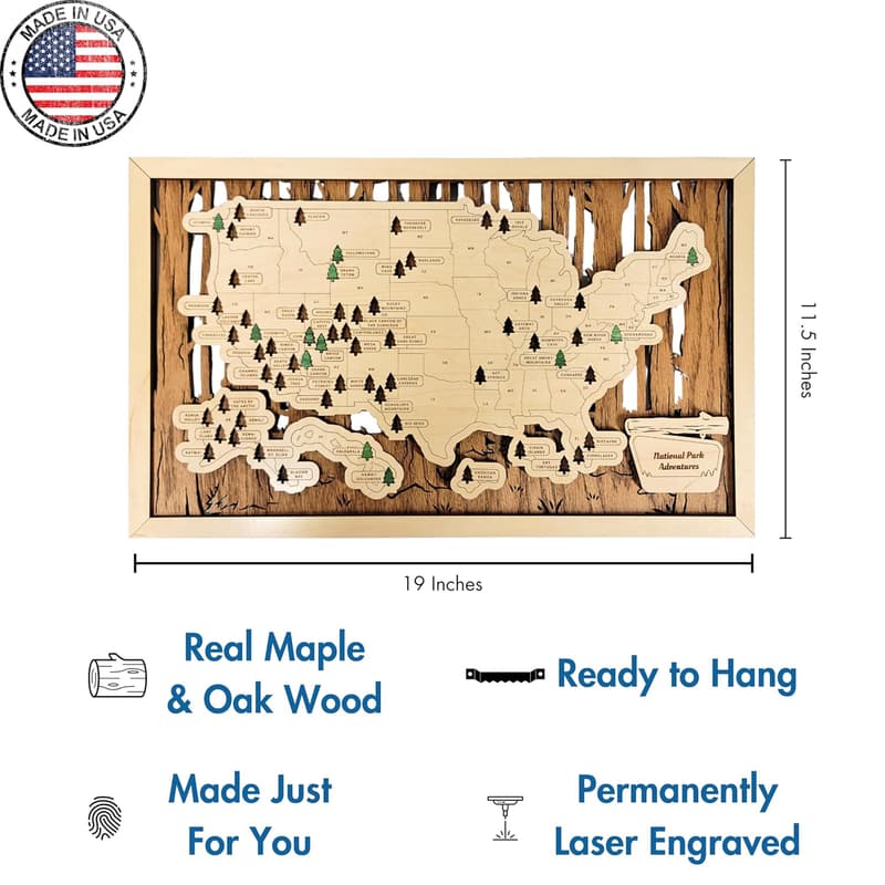 US National Parks Map with Push Pins - Travel Tracker Decor