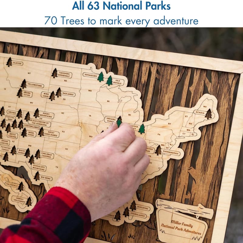 US National Parks Map with Push Pins - Travel Tracker Decor