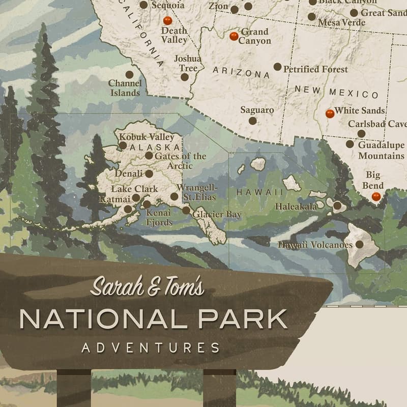 Personalized USA Push Pin Travel Map for Park Lovers