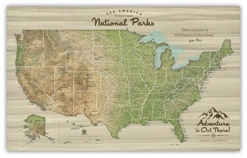 Personalized US National Parks Map Canvas with Pins