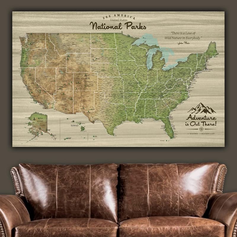 Personalized US National Parks Map Canvas with Pins