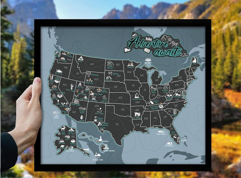 National Parks Map Tracker with Push Pins - 12x10 for Hikers & Families