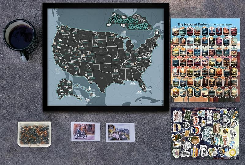 National Parks Map Tracker with Push Pins - 12x10 for Hikers & Families