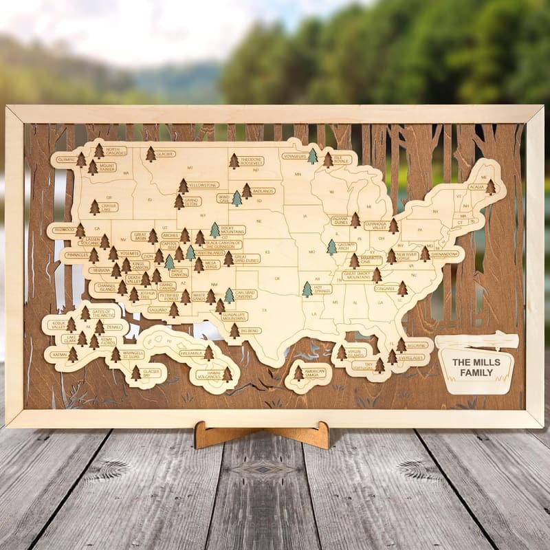 National Parks Travel Map - Wall Art Gift for Travelers