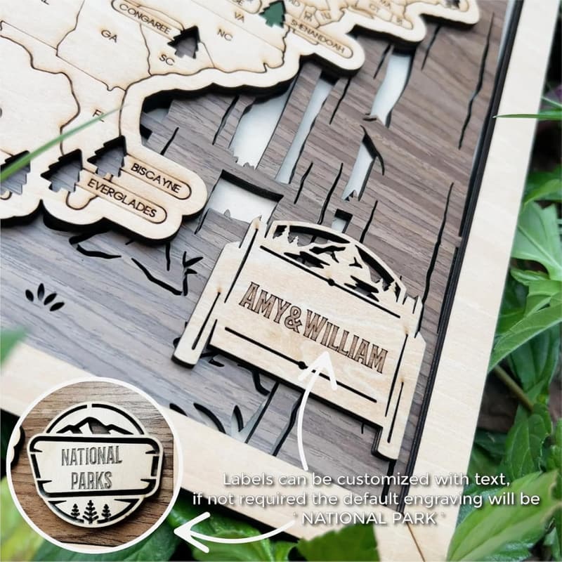 National Parks Map Checklist Wall Decor with Push Pins - Travel Tracker Gift