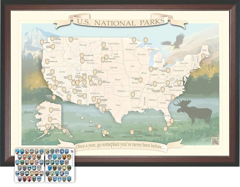 USA National Parks Travel Map with Push Pins & Stickers
