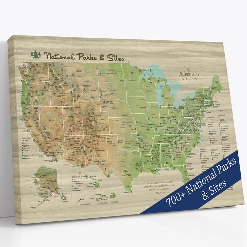 Personalized United States National Parks Canvas Map with Pins (30
