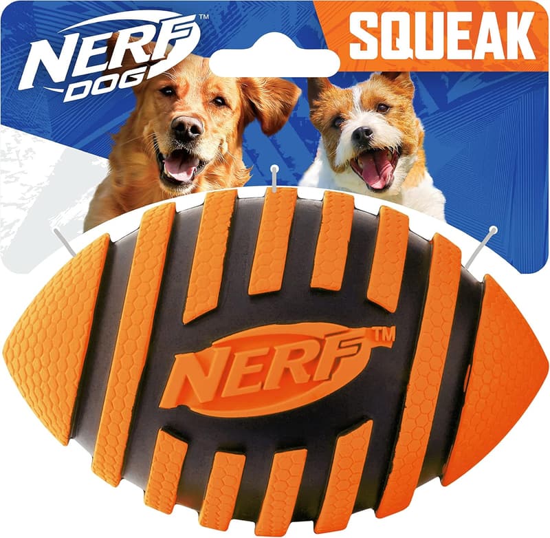 Nerf Dog Squeak Football Toy for Medium & Large Dogs, 5 Inch