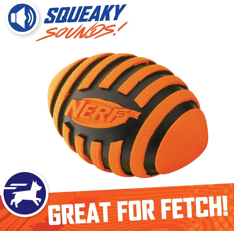 Nerf Dog Squeak Football Toy for Medium & Large Dogs, 5 Inch