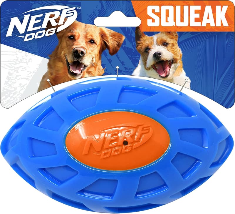 Nerf Dog 6-Inch Blue/Orange TPR Squeak Football