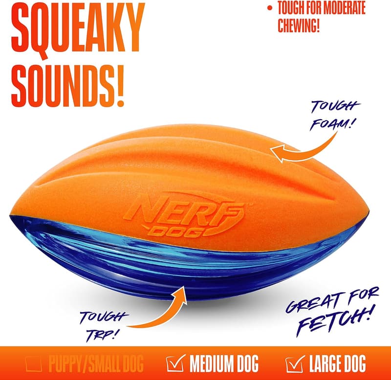 Interactive 6-Inch Nerf Dog Rubber Football Toy for Medium/Large Breeds