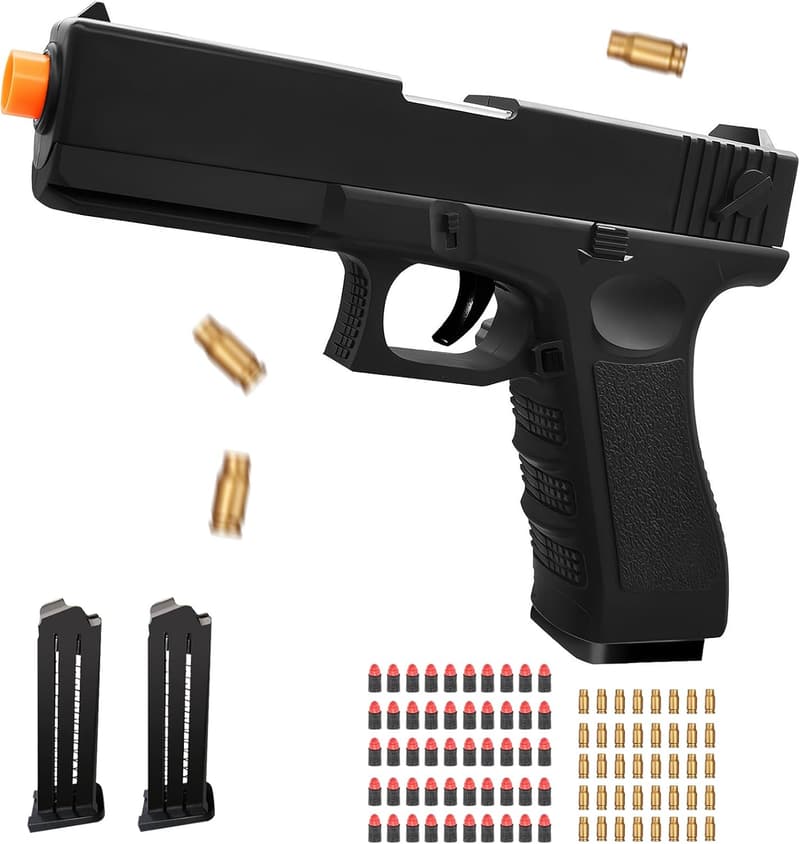 Realistic Black Toy Gun with Shell Ejecting Soft Bullets
