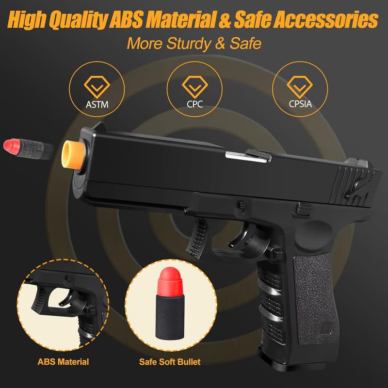 Realistic Black Toy Gun with Shell Ejecting Soft Bullets