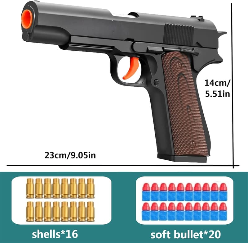 Realistic Shell-Ejecting Soft Bullet Pistol Toy for Ages 14+