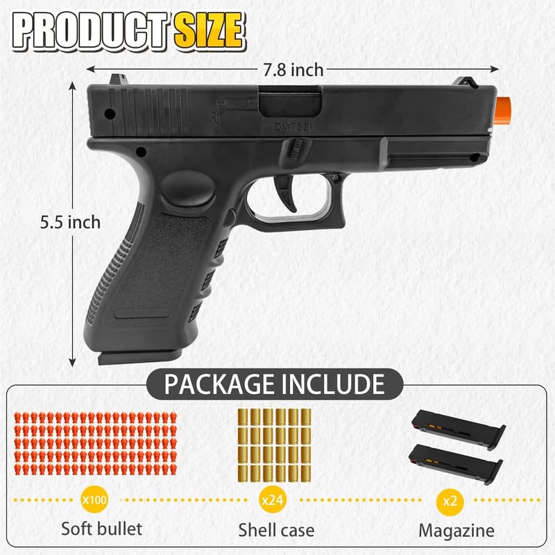 Educational Fidget Toy Gun with 100 Soft Bullets & Shells