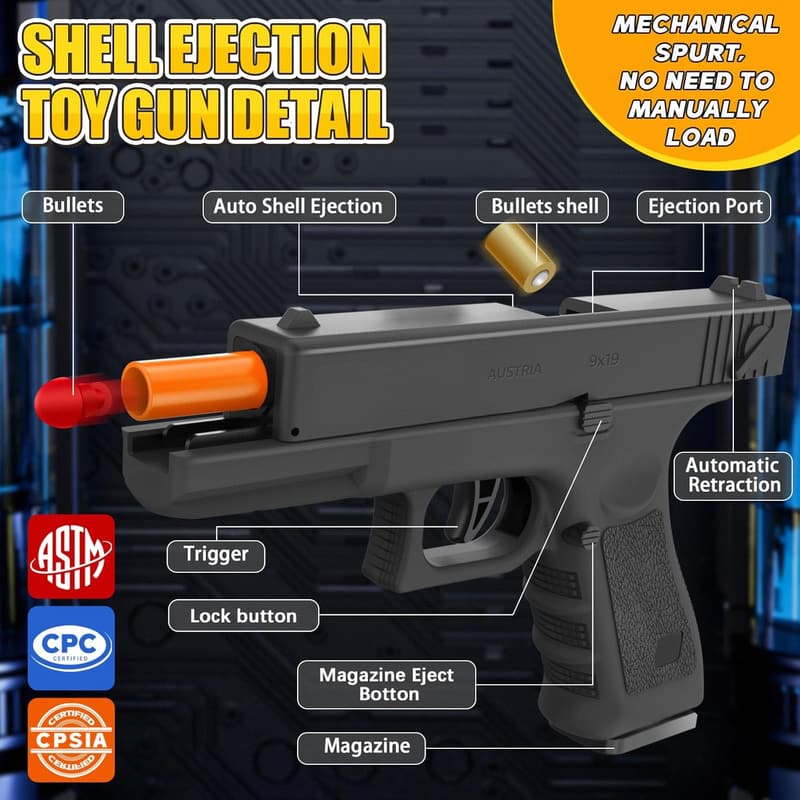 Educational Fidget Toy Gun with 100 Soft Bullets & Shells