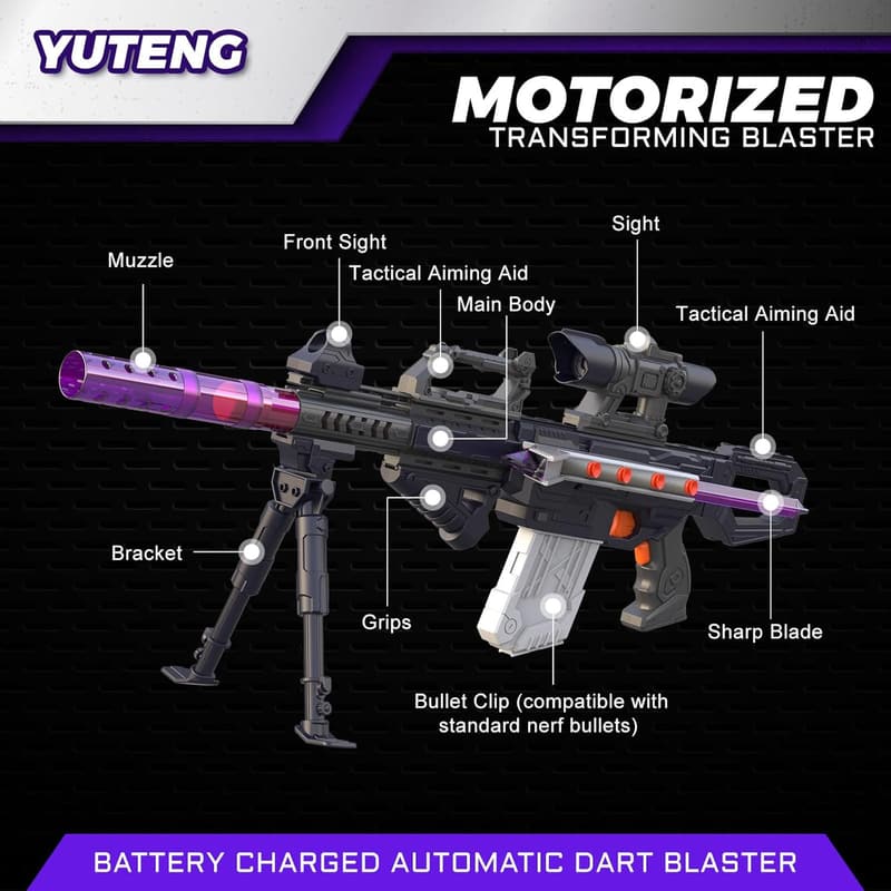 Transforming Automatic Sniper Toy Blaster with 50 Foam Darts