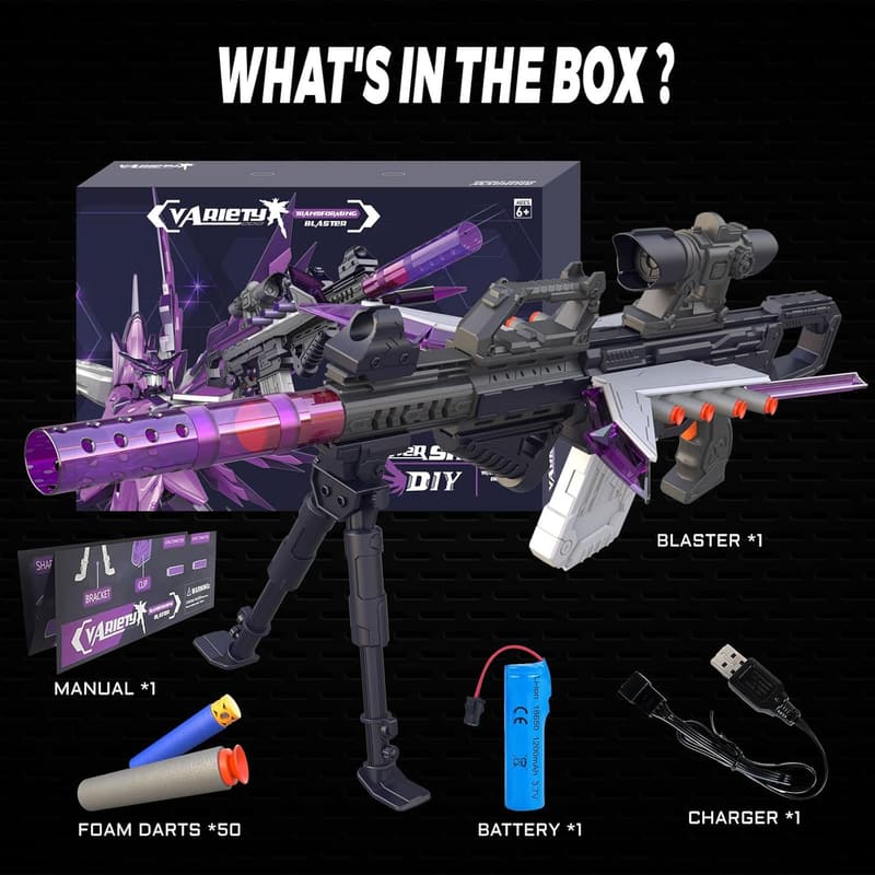 Transforming Automatic Sniper Toy Blaster with 50 Foam Darts