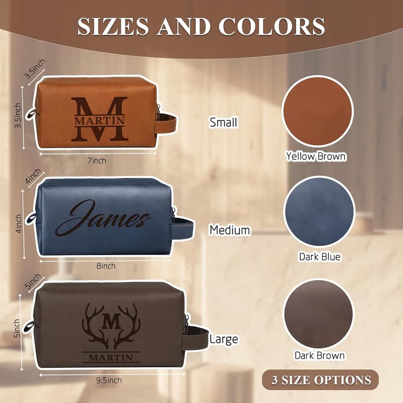 Personalized Leather Toiletry Bag for Men - Engraved Travel Kit